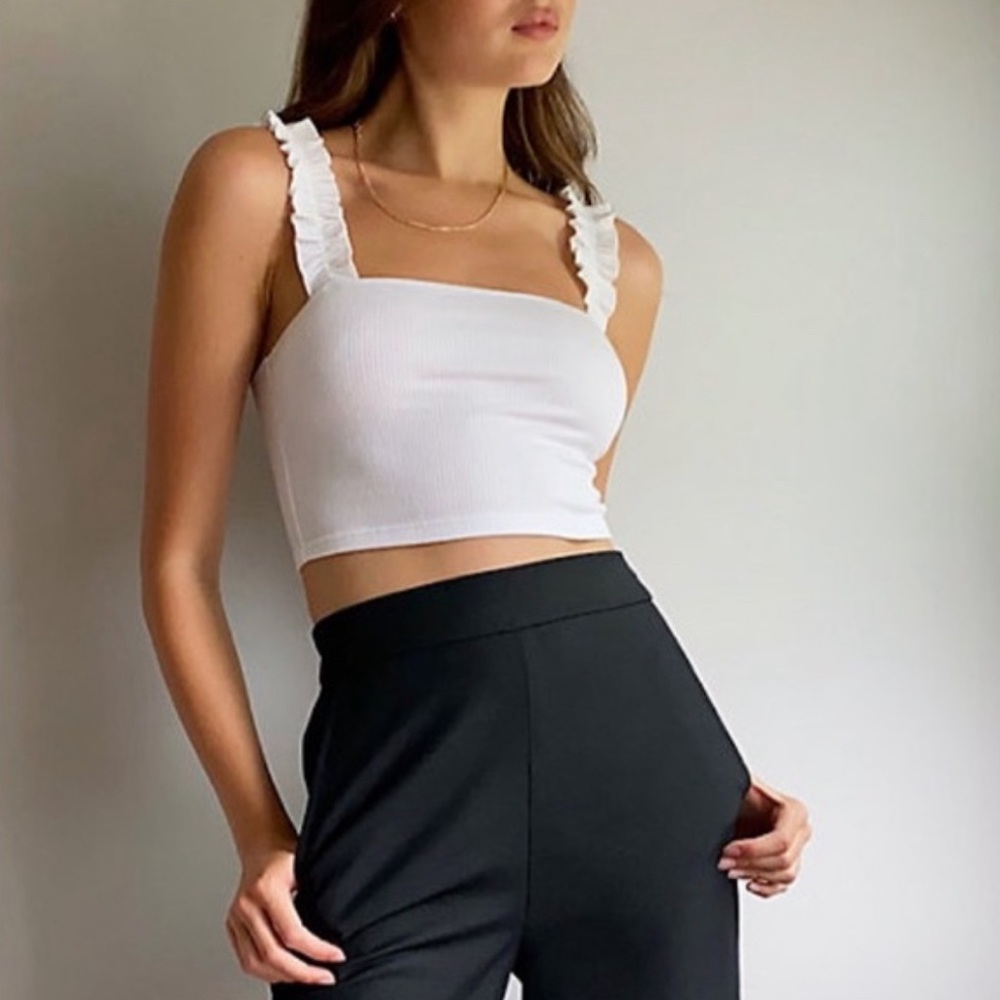 Aritzia SUNDAY BEST Womens Top White Pullover Tank Crop Tencel Ribbed‎ Small